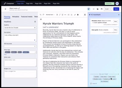 Audio asset management in motion