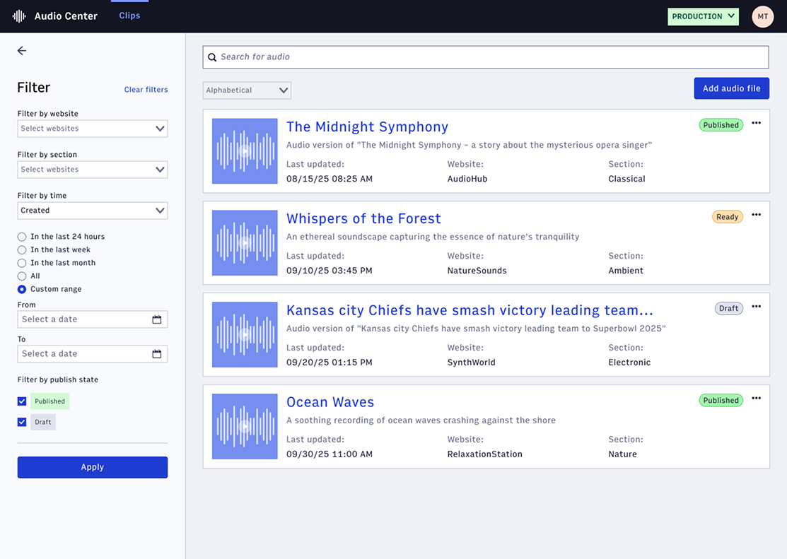 Audio asset management